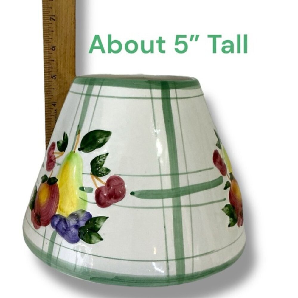 Candle Lamp Shade Topper Raised Fruit Green White Farmhouse Plaid Large 5” - Picture 3 of 16